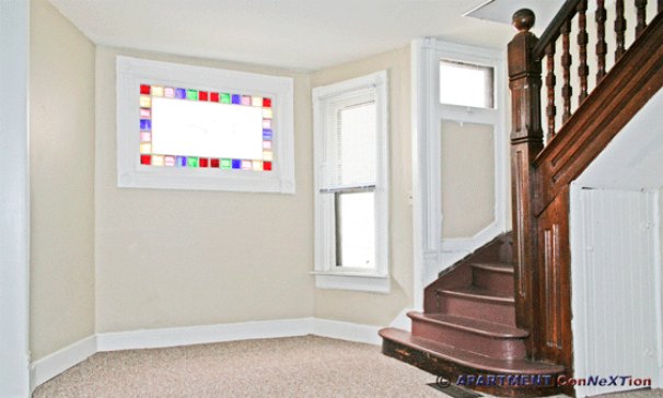 Stairway with Stainrd Glass Window