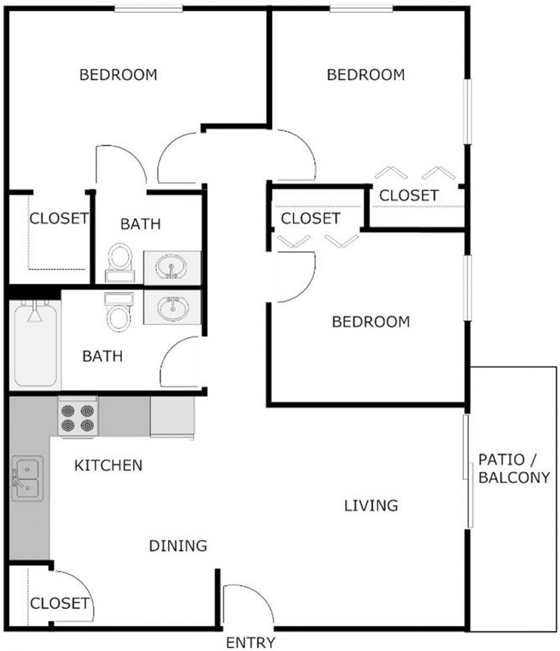 3-Bedroom 1.5 Bath Floor Plan