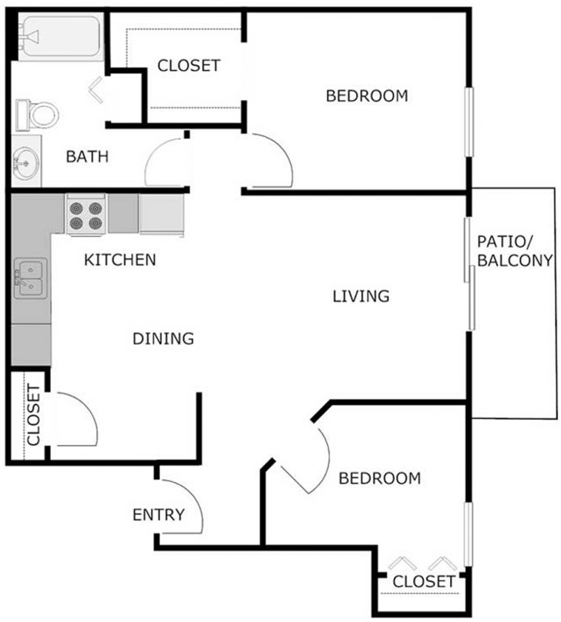 2-Bedroom 1-Bath Floor Plan 962 SF 2-Bedroom 1-Bath Floor Plan 962 SF