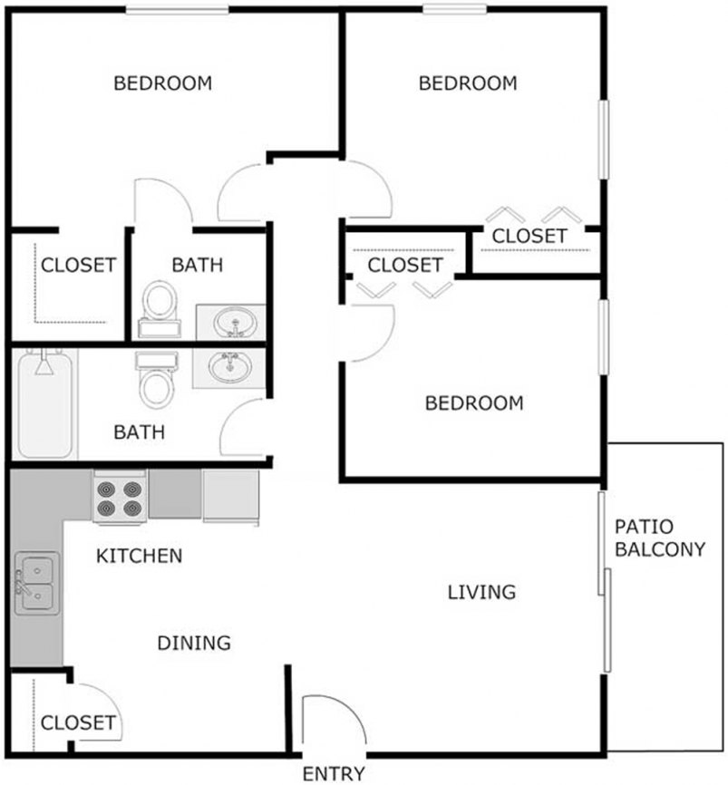 3-Bedroom 1.5 Bathroom Floor Plan 3-Bedroom 1.5 Bathroom Floor Plan