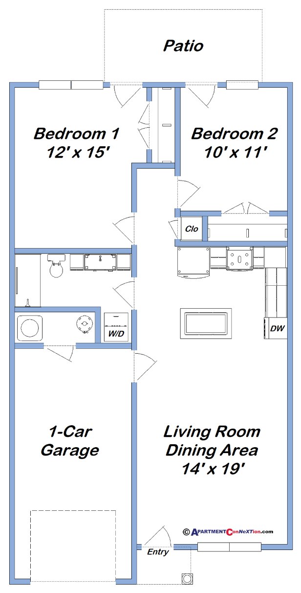 2-Bedroom / 1-Bathroom Floor Plan