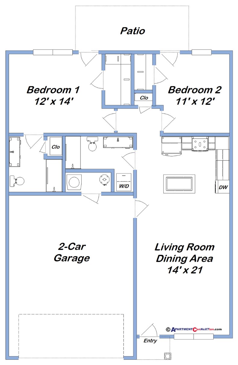 2-Bedroom / 2-Bathroom Floor Plan