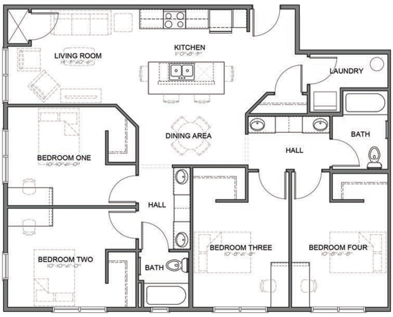 3-Bedroom / 2-Bath Floor Plan at The Vine