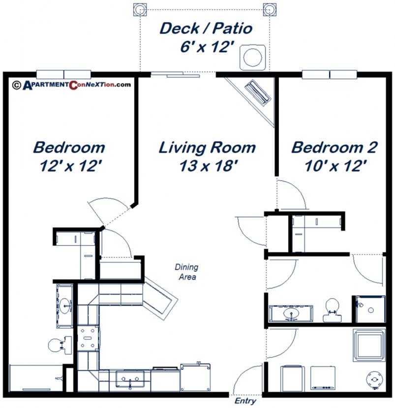 2-Bedroom / 2-Bathroom Floor Plan
