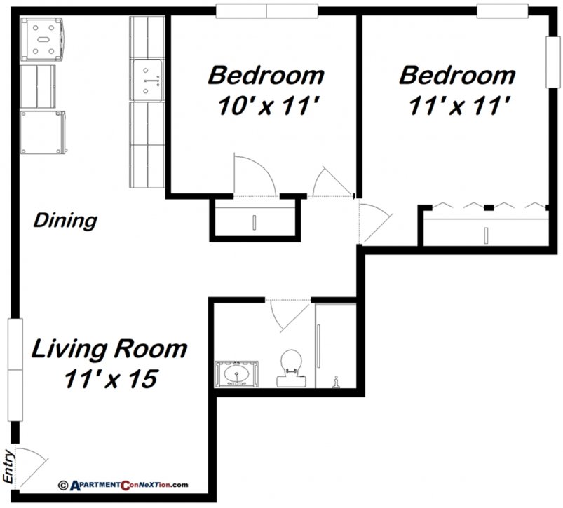 2-Bedroom Floor Plan - End Unit