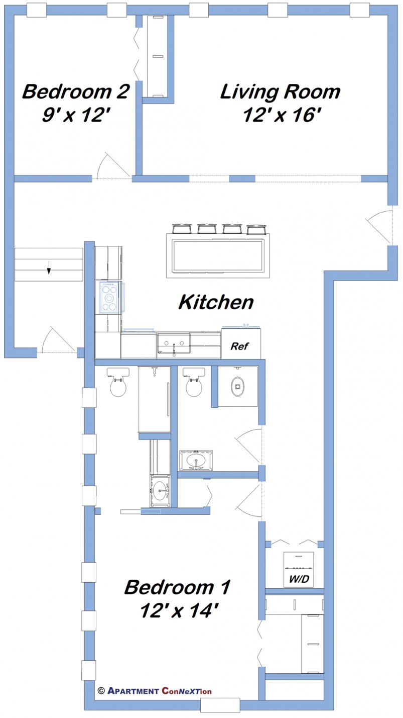 2-Bedroom / 2-Bathroom Floor Plan