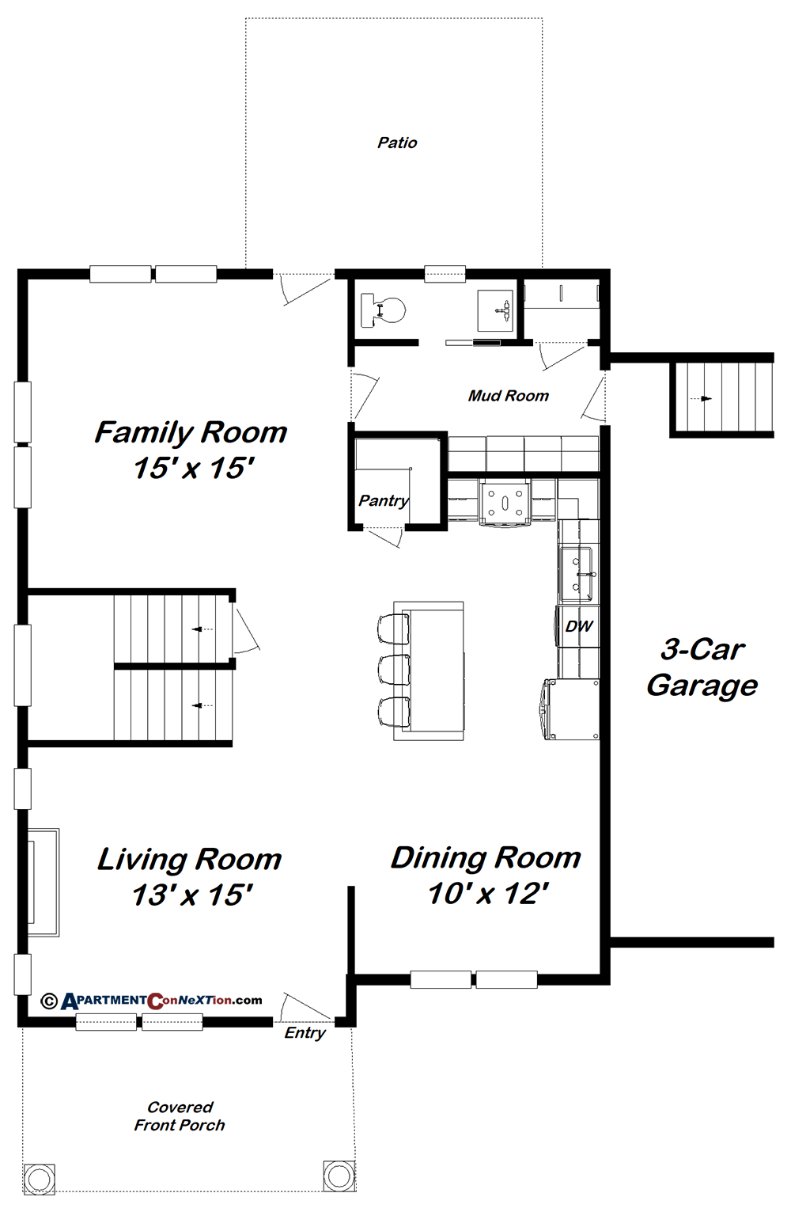 4-Bedroom House - Main Level Floor Plan