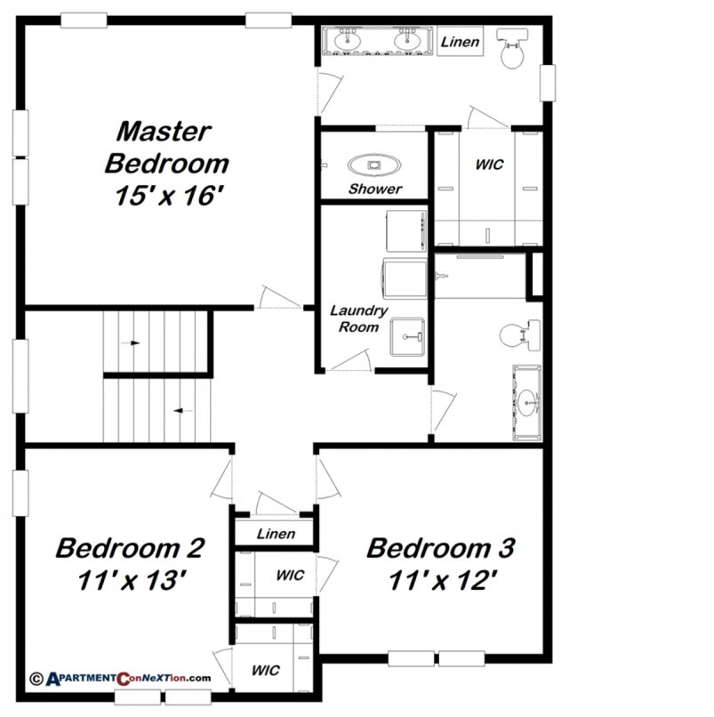 4-Bedroom House - Upper Level Floor Plan