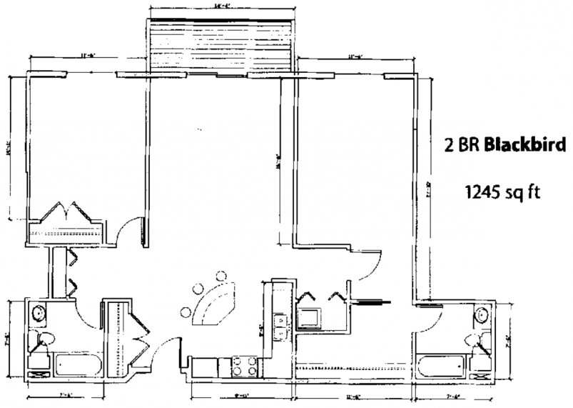 2-Bedroom / 2-Bath Floor Plan